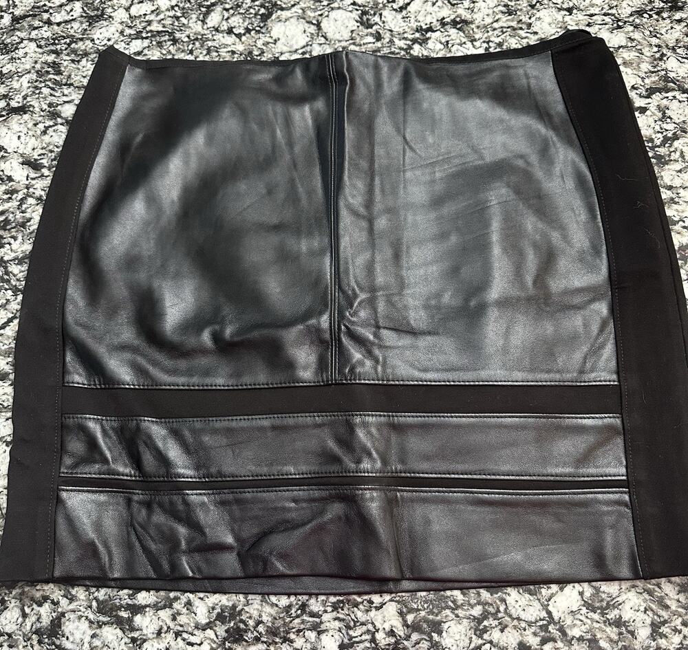 White House Black Market Skirt Black Size 12 Leather Look Lined Machine Washable